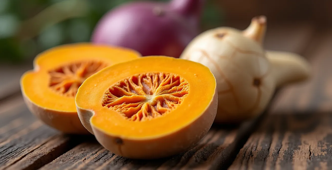 Gros plan macro sur les textures variées de légumes racines d'hiver québécois