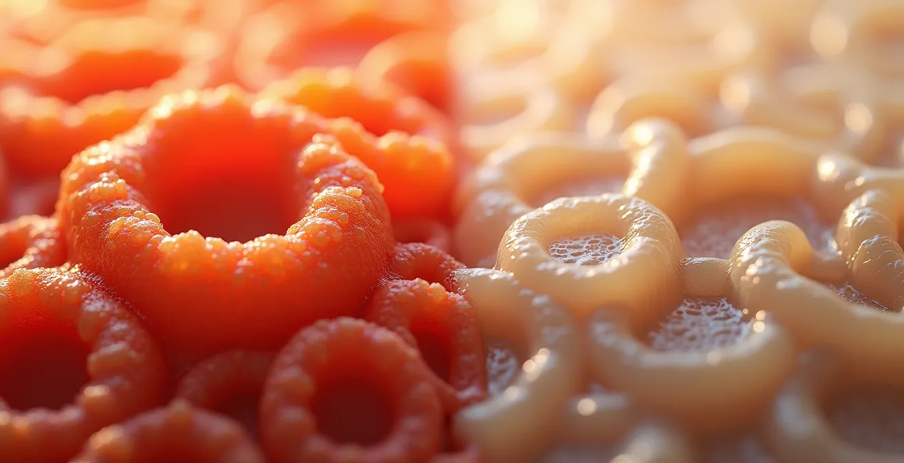 Comparaison visuelle entre graisse viscérale active et graisse sous-cutanée passive