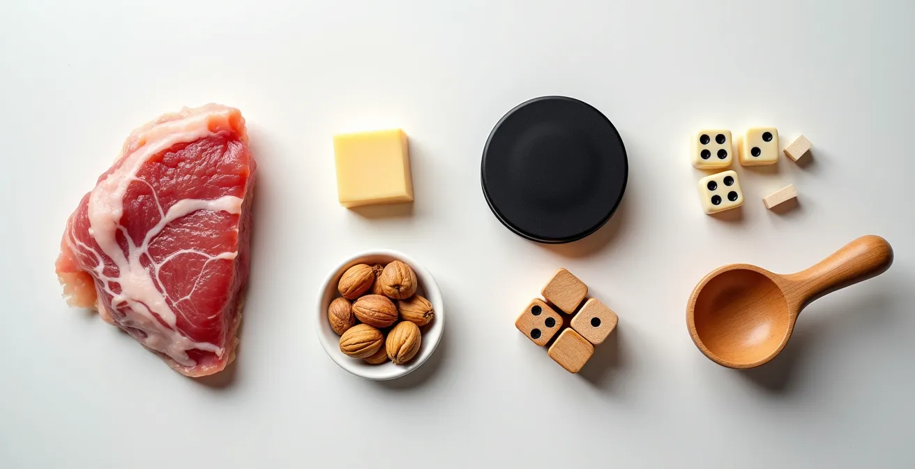 Comparaison visuelle de portions alimentaires avec des objets typiques québécois comme un puck de hockey et une boule de crème glacée