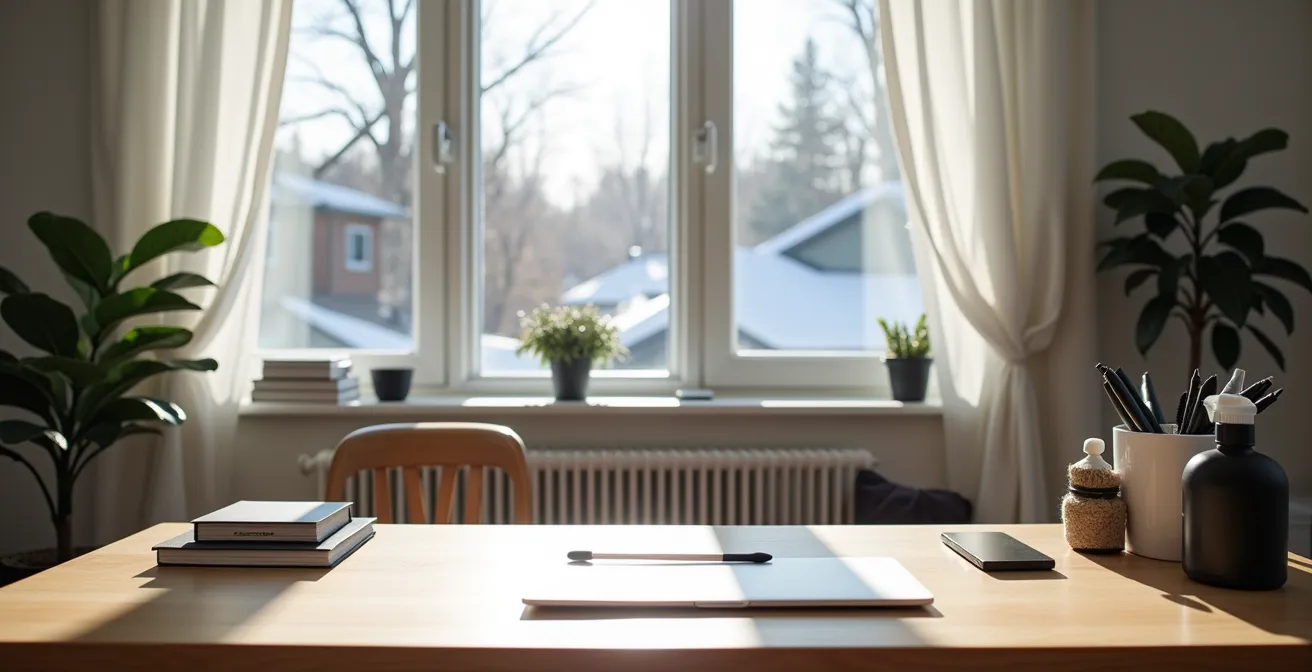 Espace de travail propre et organisé dans un bureau québécois