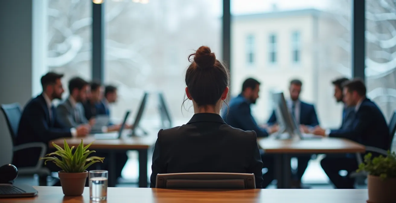 Professionnel pratiquant une micro-méditation discrète dans un bureau à aire ouverte