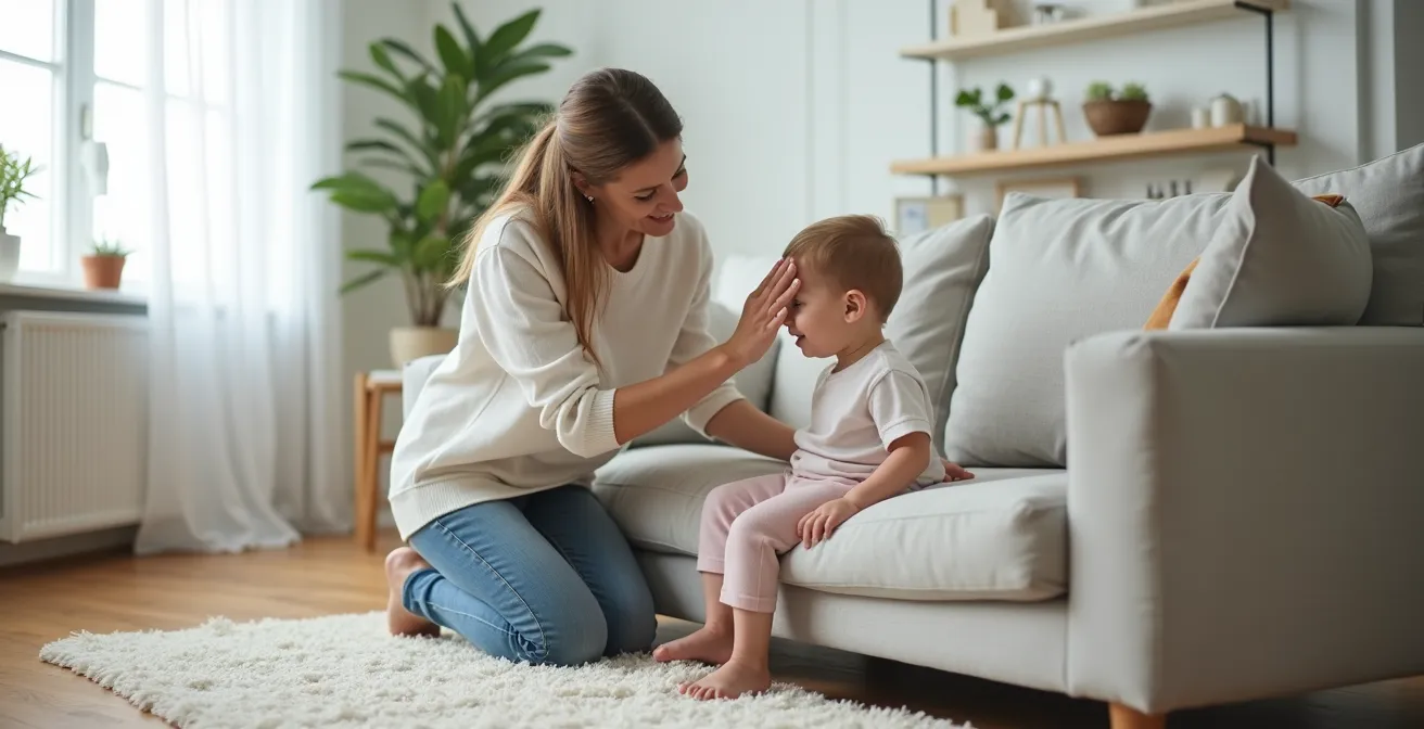 Parent évaluant la température d'un enfant dans un contexte domestique québécois