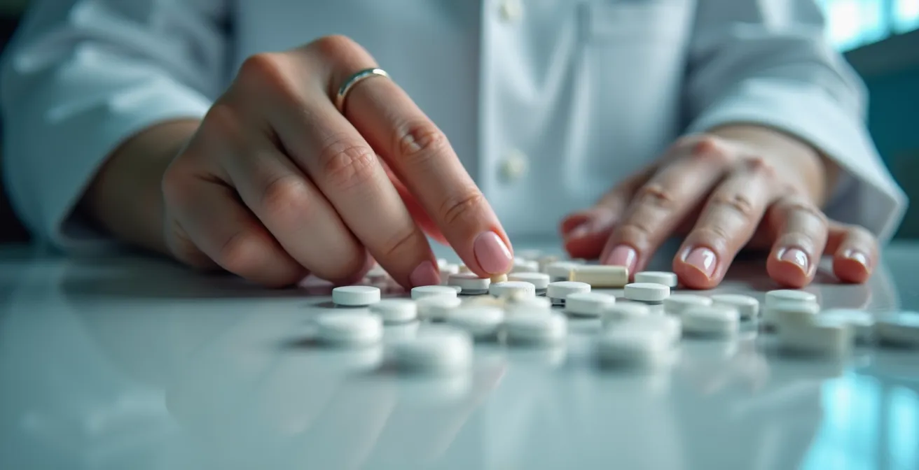 Gros plan des mains d'un pharmacien manipulant des médicaments avec précision et expertise