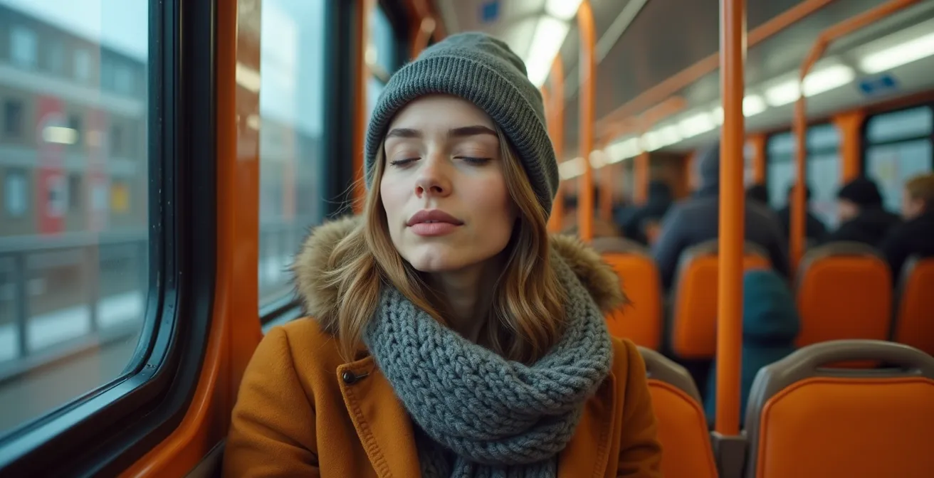 Personne méditant dans le métro de Montréal en hiver