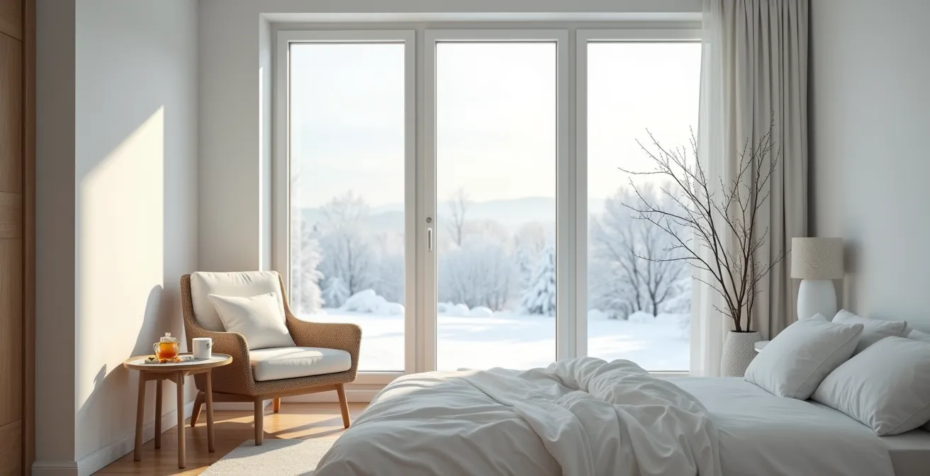 Environnement de convalescence apaisant dans une maison québécoise en hiver