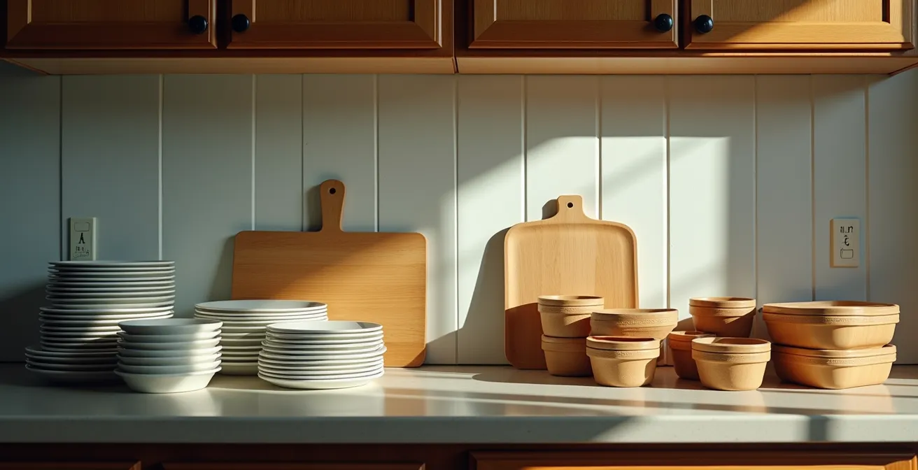 Cuisine québécoise avec deux niveaux de propreté illustrant le concept fait versus parfait