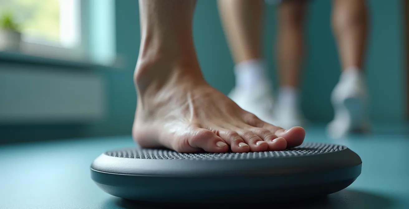 Évaluation de la proprioception de la cheville par un kinésiologue avec équipement spécialisé